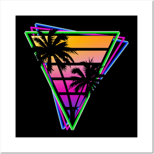 Synthwave style palm tree sunset Orange Posters and Art